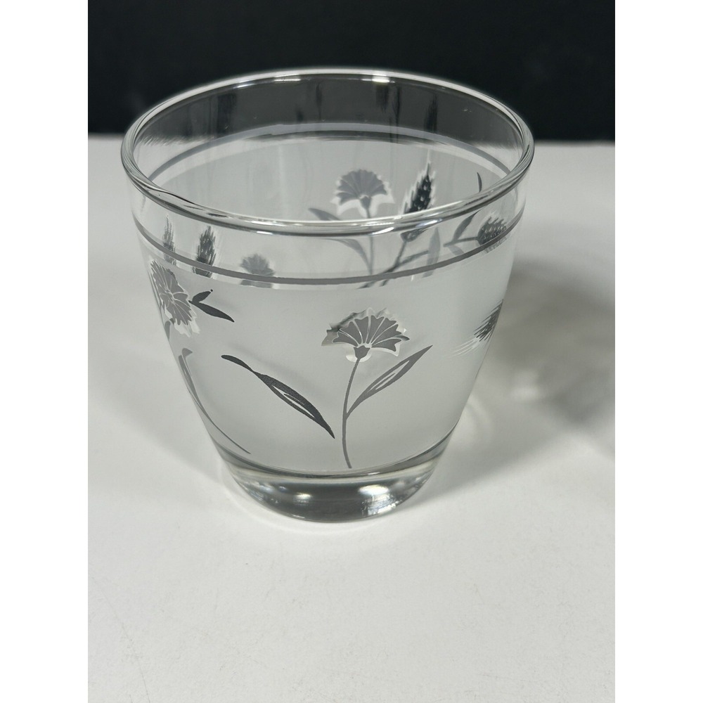Set Of 3 Libbey Glasses Frosted Silver Leaf Old Fashioned Low Ball Vintage Glass - Picture 5 of 9